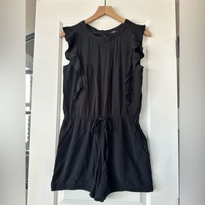LOFT Black Sleeveless Ruffle Romper